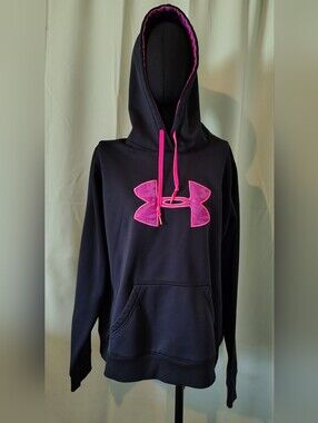 Under Armour Black Hoodie with Pink Logo & Drawstrings